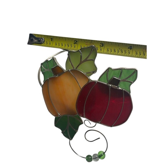 Autumn Pumpkins Stained Glass Sun Catcher Fall Ornament Set x2 Wine Bottle Charm - Picture 4 of 8